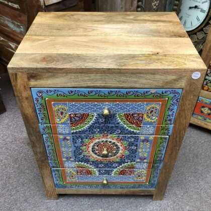 k78 2357 indian furniture blue painted drawers 3 hand top