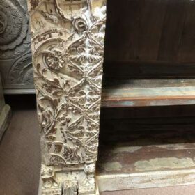 k78 2365 indian furniture low carved bookcase shelving storage right left details