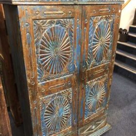 k78 2546 indian furniture blue sunburst cabinet vintage drawers left