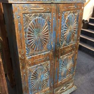 k78 2546 indian furniture blue sunburst cabinet vintage drawers left