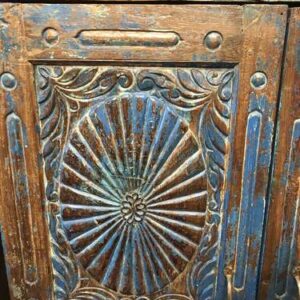 k78 2546 indian furniture blue sunburst cabinet vintage drawers details