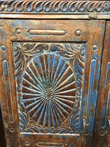 k78 2546 indian furniture blue sunburst cabinet vintage drawers details