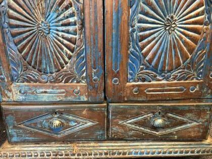 k78 2546 indian furniture blue sunburst cabinet vintage drawers lower