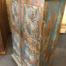 k78 2546 indian furniture blue sunburst cabinet vintage drawers right