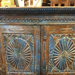 k78 2546 indian furniture blue sunburst cabinet vintage drawers close top