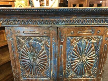k78 2546 indian furniture blue sunburst cabinet vintage drawers close top