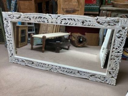 k78 2570 indian furniture large white carved mirror landscape