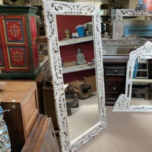k78 2570 indian furniture large white carved mirror portrait