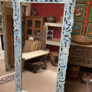 k78 2571 indian furniture large blue carved mirror portrait