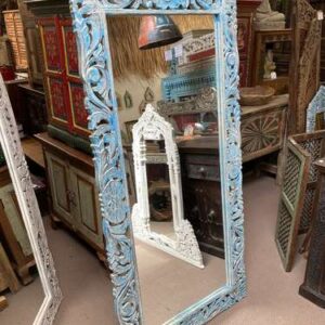 k78 2571 indian furniture large blue carved mirror left
