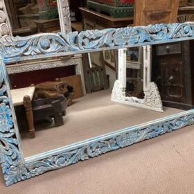 k78 2571 indian furniture large blue carved mirror left landscape