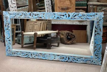 k78 2571 indian furniture large blue carved mirror right landscape