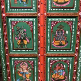 k78 2812 indian furniture large cabinet with figures hand painted green front