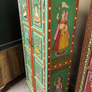 k78 2812 indian furniture large cabinet with figures hand painted green right