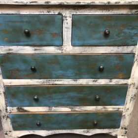 k78 2816 indian furniture shabby chest of drawers blue white front