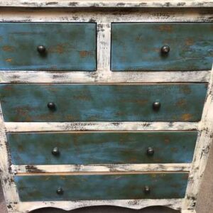 k78 2816 indian furniture shabby chest of drawers blue white front