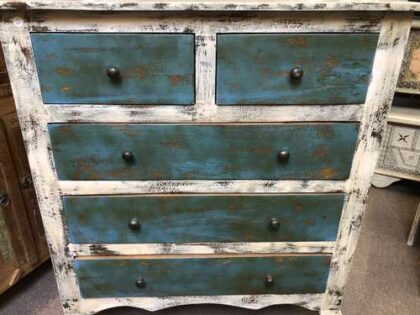 k78 2816 indian furniture shabby chest of drawers blue white front