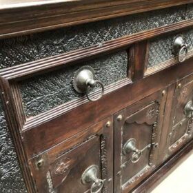 k78 2839 indian furniture darkwood sideboard carved print blocks left close