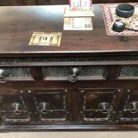 k78 2839 indian furniture darkwood sideboard carved print blocks top