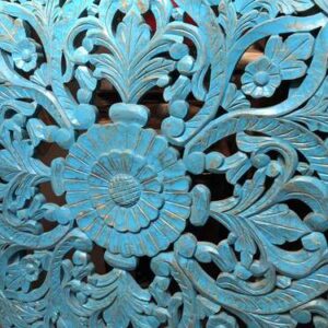 k78 vlg 105 indian circular blue wall panel carved close up