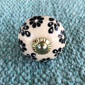 K78 2869 B indian ceramic knob drawer door floral black white blue front