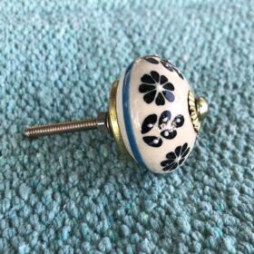 K78 2869 B indian ceramic knob drawer door floral black white blue main