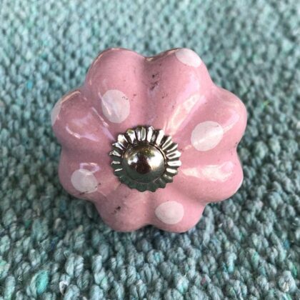 K78 2869 L indian ceramic knob drawer door pink white spots flower shape main