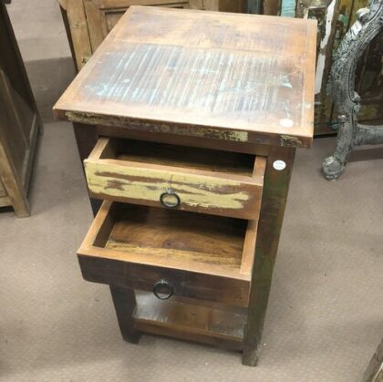 K79 2347 indian furniture reclaimed 2 drawer tables open