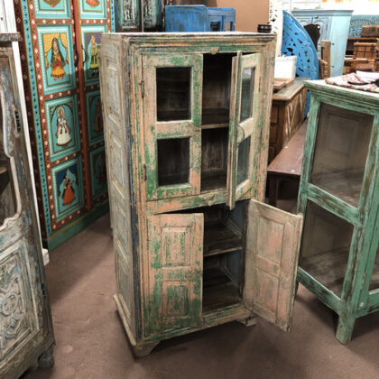 K79 2561 indian furniture slim blue green cabinet open