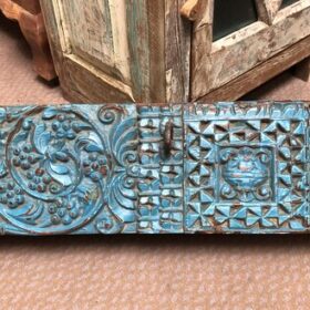 K79 2853 indian furniture chunky carved panels blue details