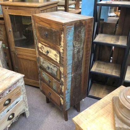 k77 2981 indian furniture 5 drawer reclaimed unit tall slim main right