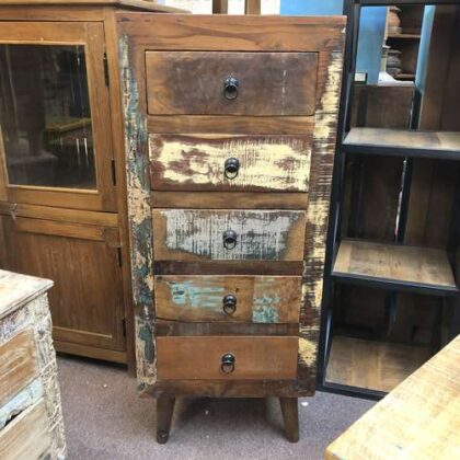 k77 2981 indian furniture 5 drawer reclaimed unit tall slim main front