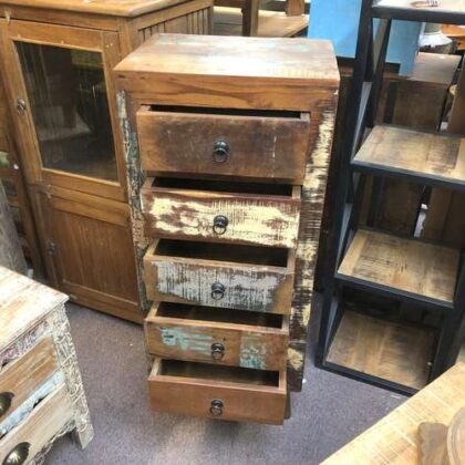k77 2981 indian furniture 5 drawer reclaimed unit tall slim main open