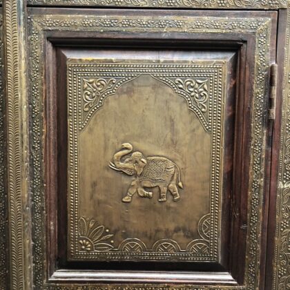 k79 2301 indian furniture elephant embossed cabinet darkwood details