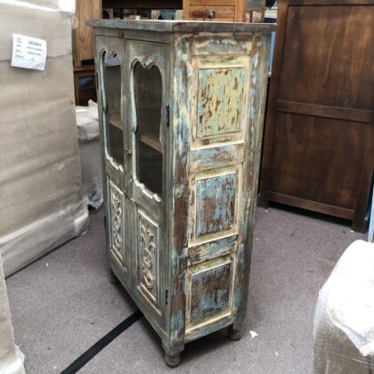 k79 2312 indian furniture ornate glass panel cabinet midsize right