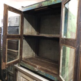 k79 2329 indian furniture blue green glass door unit storage open