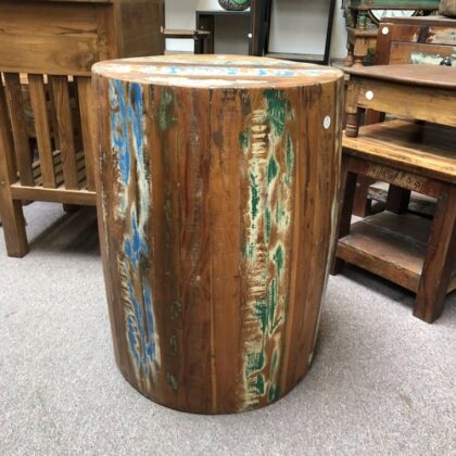 k79 2368 a indian furniture recycled barrel side table reclaimed circular front