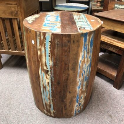 k79 2368 a indian furniture recycled barrel side table reclaimed circular back