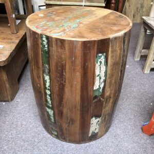 k79 2368 b indian furniture recycled barrel side table reclaimed circular left