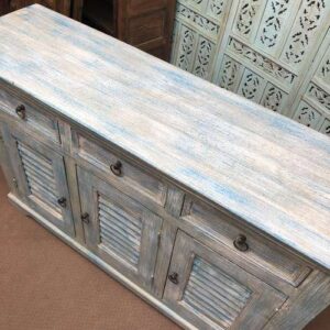 k79 2370 indian furniture rough blue sideboard shutter 3 drawer cupboard top