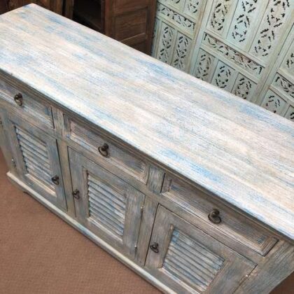k79 2370 indian furniture rough blue sideboard shutter 3 drawer cupboard top