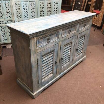 k79 2370 indian furniture rough blue sideboard shutter 3 drawer cupboard left