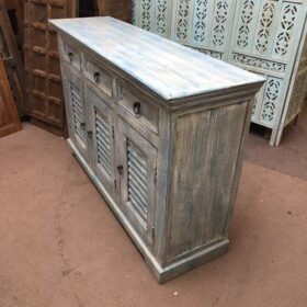 k79 2370 indian furniture rough blue sideboard shutter 3 drawer cupboard right