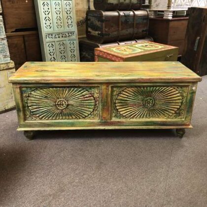 k79 2372 indian furniture daisy front wide trunk colourful storage front
