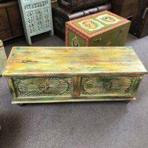 k79 2372 indian furniture daisy front wide trunk colourful storage up top