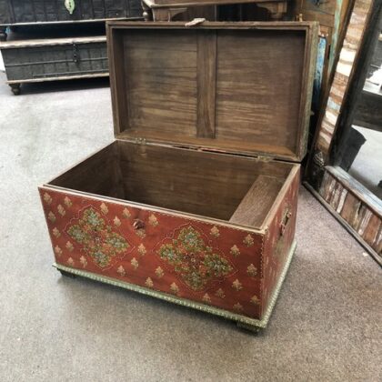 k79 2564 indian furniture hand painted storage trunk red decorative open