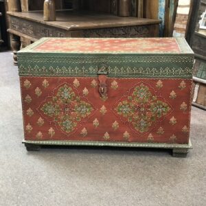 k79 2564 indian furniture hand painted storage trunk red decorative front