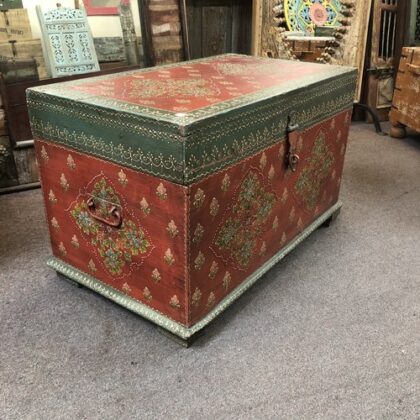 k79 2564 indian furniture hand painted storage trunk red decorative left