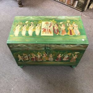 k79 2565 indian furniture painted trunk with figures green unique compartment top