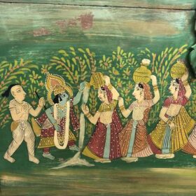k79 2565 indian furniture painted trunk with figures green unique compartment details